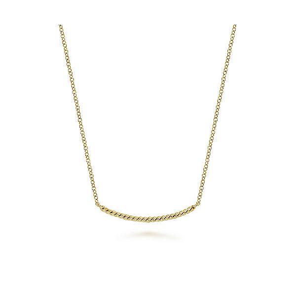 14K Yellow Gold Twisted Rope Curved Bar Necklace Gray's Jewelers Bespoke Saint James, NY