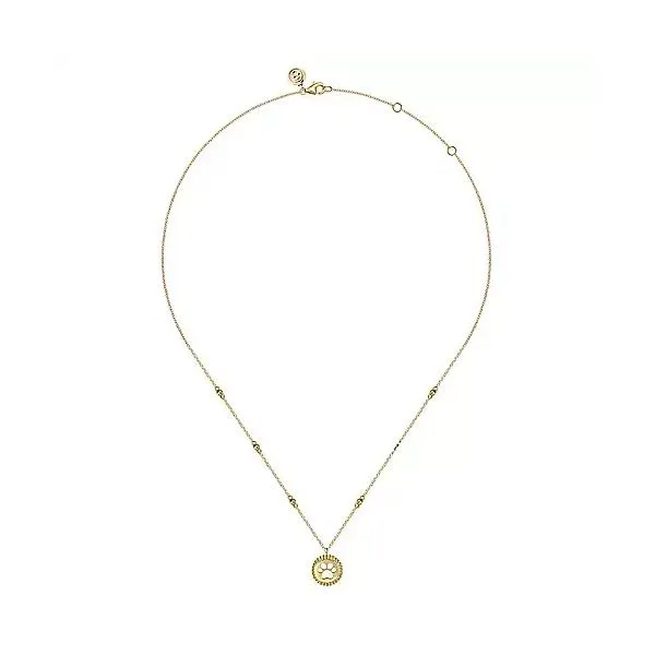 14K Yellow Plain Gold Bujukan Dog Paw Medallion Necklace Image 2 Gray's Jewelers Bespoke Saint James, NY