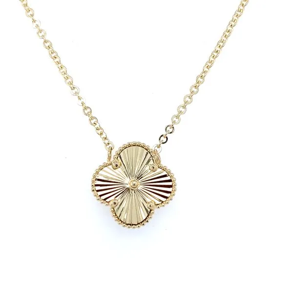 14K Yellow Gold Fluted Beaded Clover Necklace Gray's Jewelers Bespoke Saint James, NY