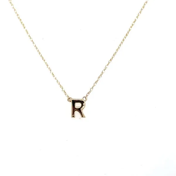 14K Yellow Gold Block Initial R Necklace Gray's Jewelers Bespoke Saint James, NY