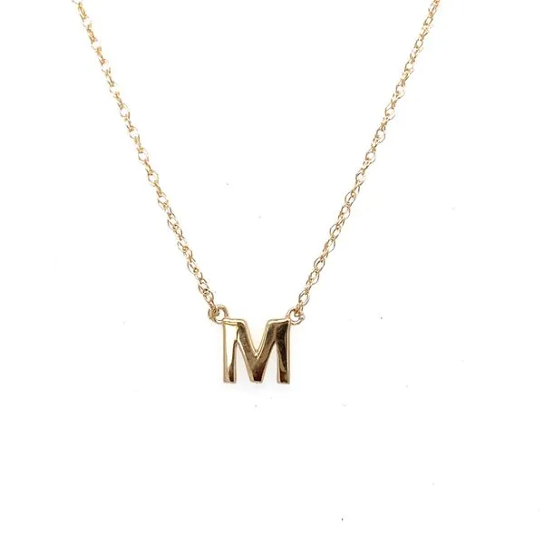 14K Yellow Gold Block Initial M Necklace Gray's Jewelers Bespoke Saint James, NY