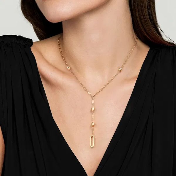 14K Yellow Plain Gold Bujukan Link Chain Y Necklace Image 2 Gray's Jewelers Bespoke Saint James, NY