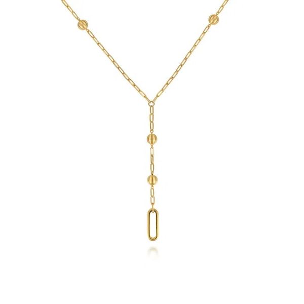 14K Yellow Plain Gold Bujukan Link Chain Y Necklace Gray's Jewelers Bespoke Saint James, NY