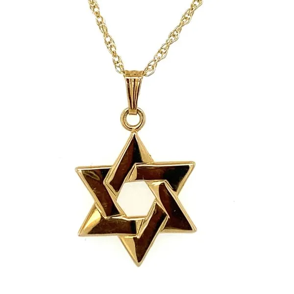 14k Yellow Gold Star of David Pendant on 18