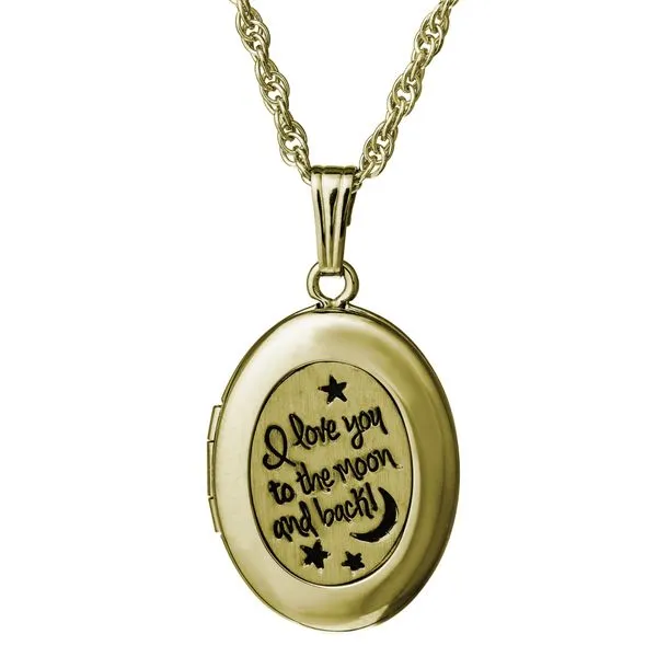 14K Yellow Gold Filled Oval I Love You To The Moon And Back Locket Pendant Gray's Jewelers Bespoke Saint James, NY