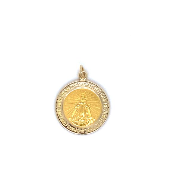 14K Yellow Gold Miraculous Medal Gray's Jewelers Bespoke Saint James, NY