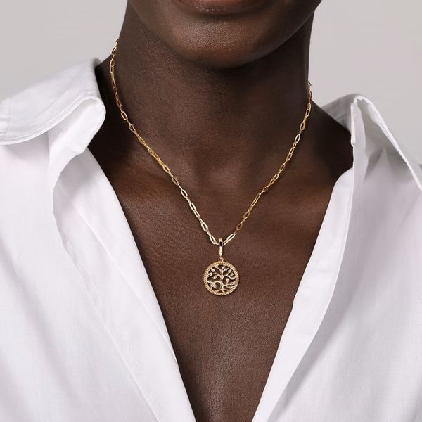 14K Yellow Plain Gold Bujukan Tree of Life Medallion Pendant with Detachable Bail Image 3 Gray's Jewelers Bespoke Saint James, NY