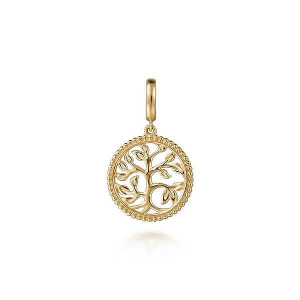 14K Yellow Plain Gold Bujukan Tree of Life Medallion Pendant with Detachable Bail Gray's Jewelers Bespoke Saint James, NY