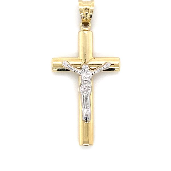 14k Two Tone Crucifix Charm High Polish Gray's Jewelers Bespoke Saint James, NY