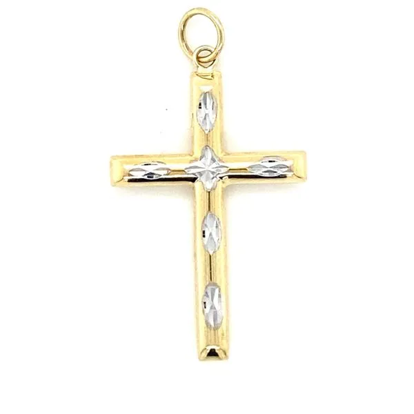 14k Two Tone Cross Charm With Diamond Cut Accents Gray's Jewelers Bespoke Saint James, NY