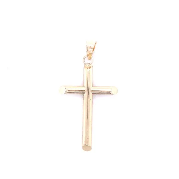 14k Yellow Gold Solid Tube Cross Charm Gray's Jewelers Bespoke Saint James, NY
