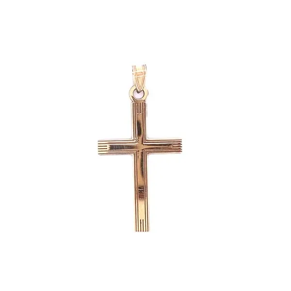 14k Yellow Gold Mens Laser Etched Cross Charm Gray's Jewelers Bespoke Saint James, NY