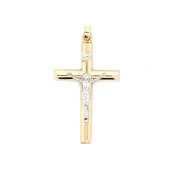 14k Two Tone Yellow Gold and White Gold Crucifix Charm Gray's Jewelers Bespoke Saint James, NY