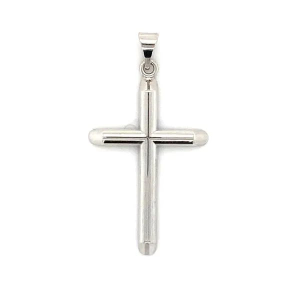 14k White Gold High Polish Tube Cross Charm Gray's Jewelers Bespoke Saint James, NY