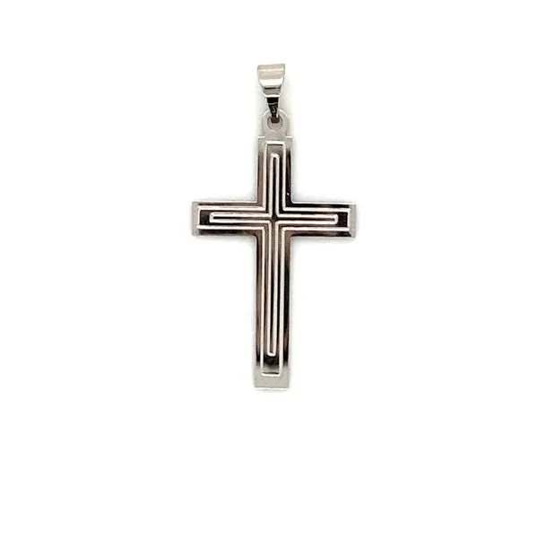 14k White Gold Etched Cross Charm Gray's Jewelers Bespoke Saint James, NY