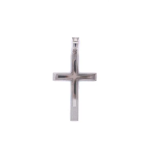14k White Gold Mens Laser Etched Cross Charm Gray's Jewelers Bespoke Saint James, NY