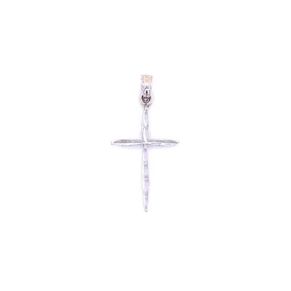 14k White Gold Diamond Cut Cross Charm Tapered Ends Gray's Jewelers Bespoke Saint James, NY