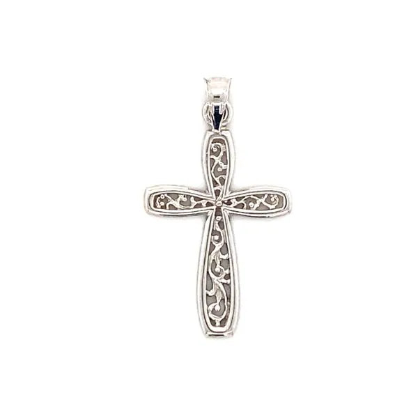 14K White Gold Filigree Cross Gray's Jewelers Bespoke Saint James, NY
