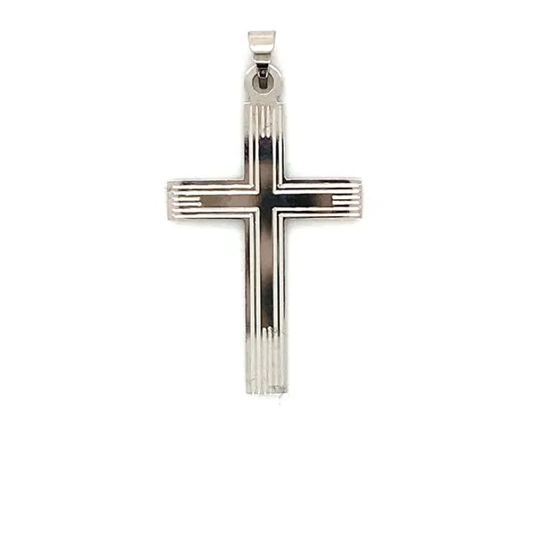 14k White Gold Etched Cross Charm Gray's Jewelers Bespoke Saint James, NY