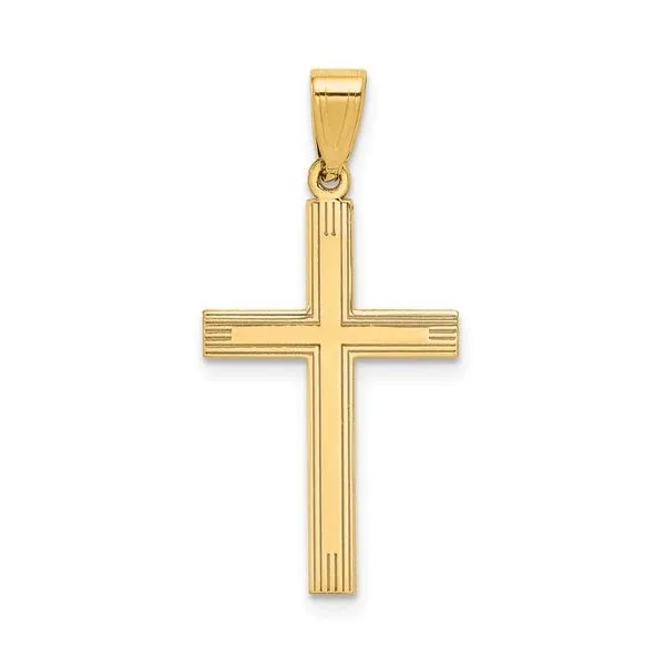 14K Yellow Gold Etched Cross Charm Gray's Jewelers Bespoke Saint James, NY