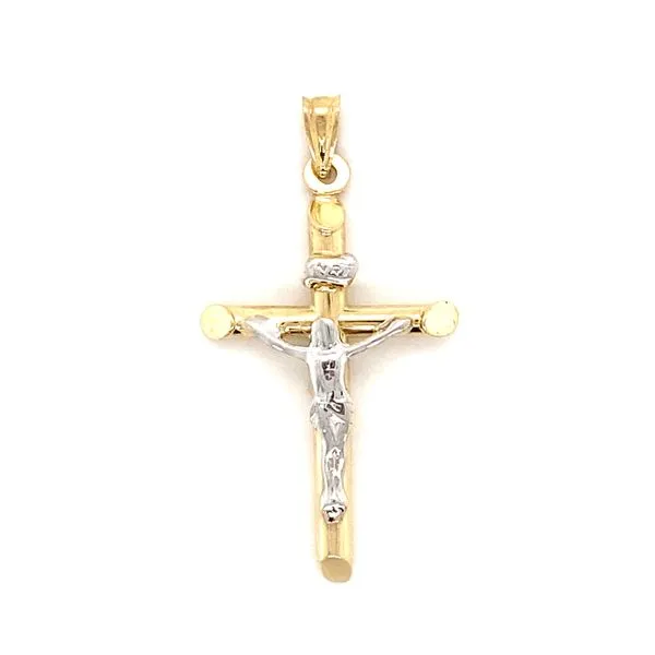 14K Yellow and White Crucifix Gold Charm Gray's Jewelers Bespoke Saint James, NY