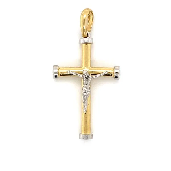 14K Yellow and White Gold Hollow Crucifix Gray's Jewelers Bespoke Saint James, NY