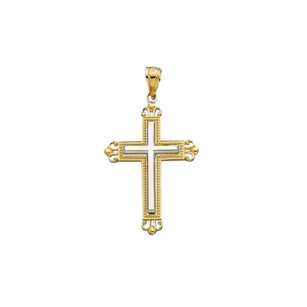 14K Yellow and White Gold Vintage Filigree Cross Charm Gray's Jewelers Bespoke Saint James, NY