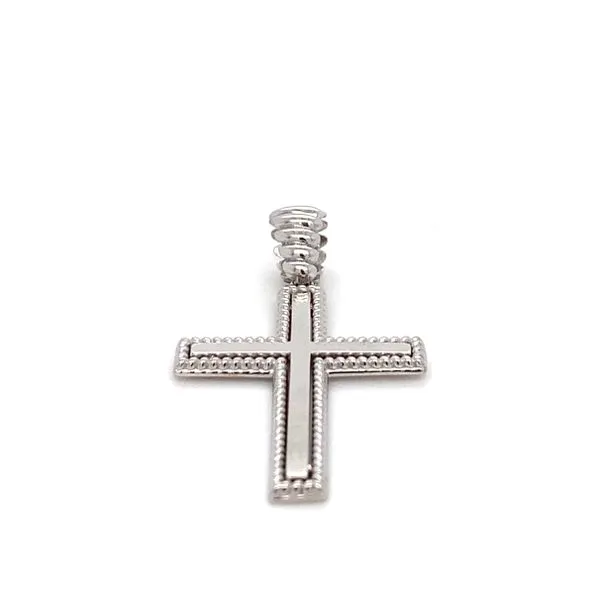 14K White Gold Cross with Beaded Edge Gray's Jewelers Bespoke Saint James, NY