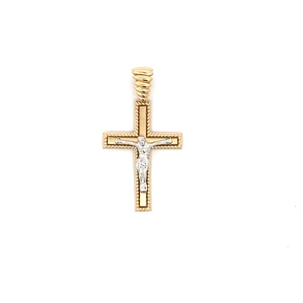 14K Yellow and White Crucifix Gold Charm Gray's Jewelers Bespoke Saint James, NY