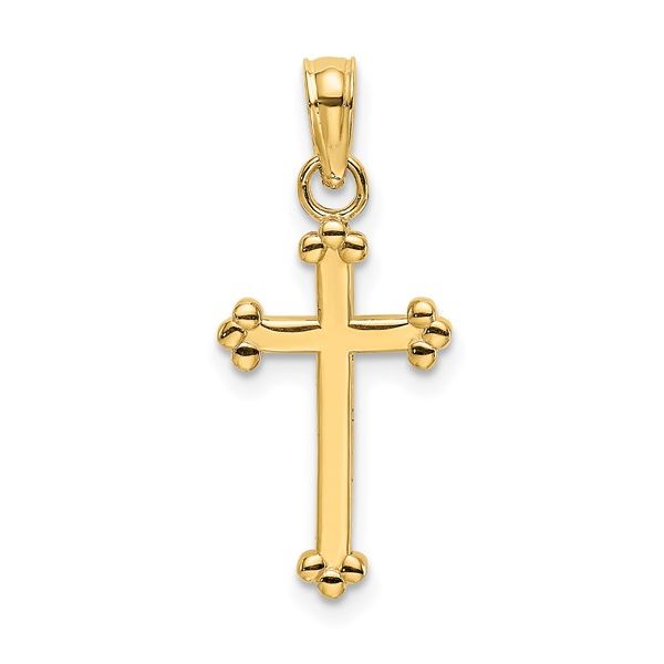 14k Yellow Gold Polished Beaded Cross Charm Gray's Jewelers Bespoke Saint James, NY
