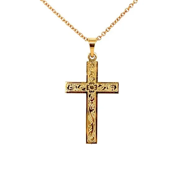 14K Yellow Gold Cross on 18 Inch Chain Gray's Jewelers Bespoke Saint James, NY