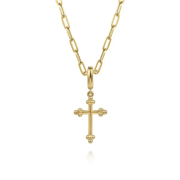 14K Yellow Plain Gold Bujukan Cross Charm Pendant Image 3 Gray's Jewelers Bespoke Saint James, NY
