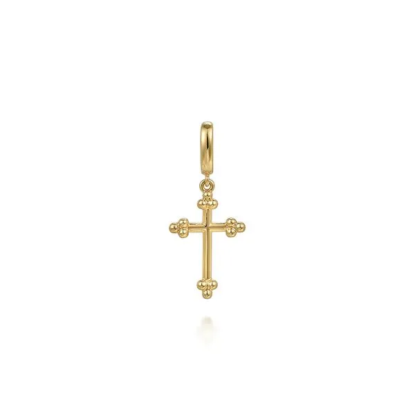 14K Yellow Plain Gold Bujukan Cross Charm Pendant Gray's Jewelers Bespoke Saint James, NY