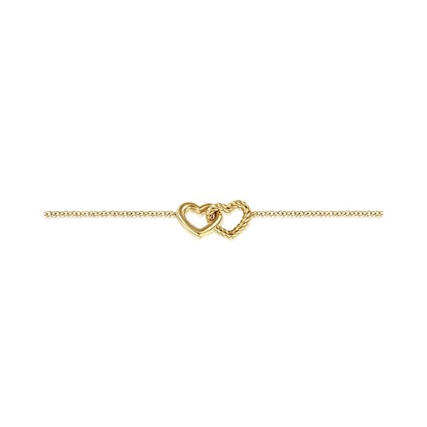 14K Yellow Gold Rope Entwined Hearts Chain Bracelet Image 2 Gray's Jewelers Bespoke Saint James, NY