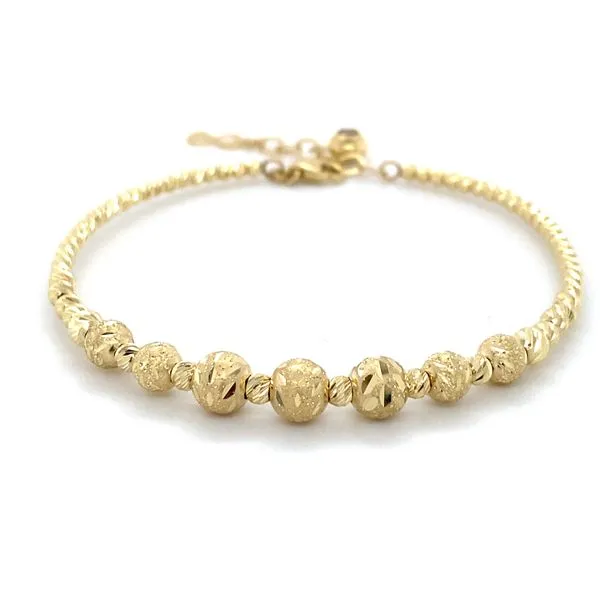 14K Yellow Gold Beaded Flexible Bangle Bracelet Gray's Jewelers Bespoke Saint James, NY