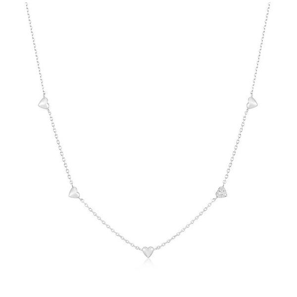 Silver Pavé Cubic Zirconia Puffed Heart Station Necklace Gray's Jewelers Bespoke Saint James, NY