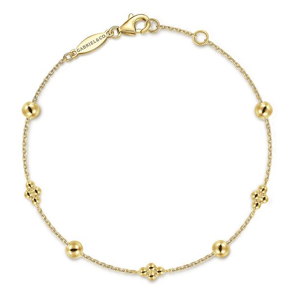 14K Yellow Gold Graduating Bead Stations Bracelet Image 4 Gray's Jewelers Bespoke Saint James, NY