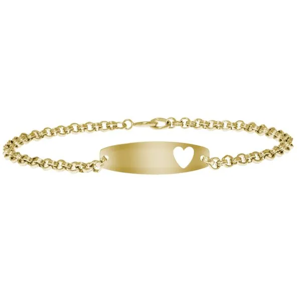 Childrens 14K Yellow Gold Filled Pierced Heart Oval ID Bracelet Gray's Jewelers Bespoke Saint James, NY