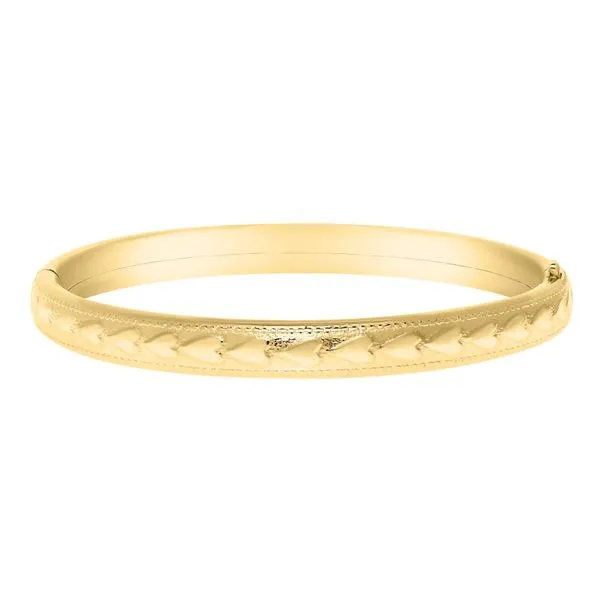 Childrens 14K Yellow Gold Filled Heart Pattern Bangle Bracelet Gray's Jewelers Bespoke Saint James, NY