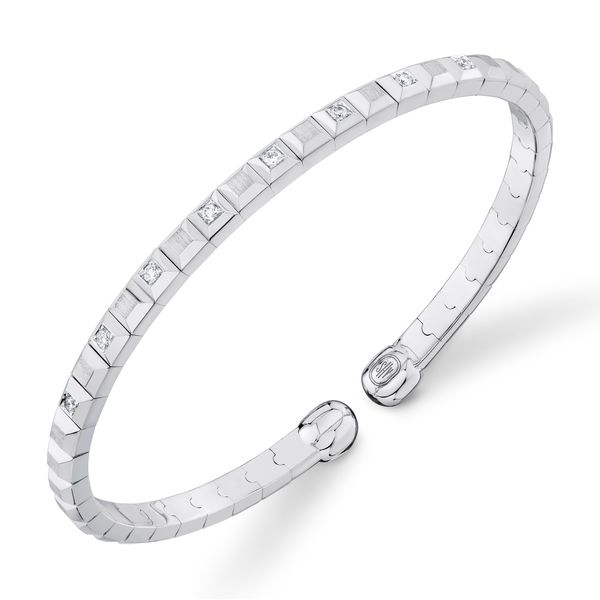 14K White Gold Diamond Geo Cut Matte Men's Cuff Bracelet Image 3 Gray's Jewelers Bespoke Saint James, NY