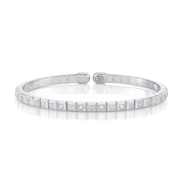 14K White Gold Diamond Geo Cut Matte Men's Cuff Bracelet Gray's Jewelers Bespoke Saint James, NY