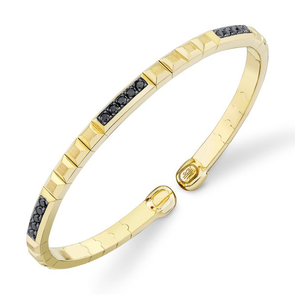 14K Yellow Gold Black Diamond Geo Cut Matte Men's Cuff Bracelet Image 3 Gray's Jewelers Bespoke Saint James, NY
