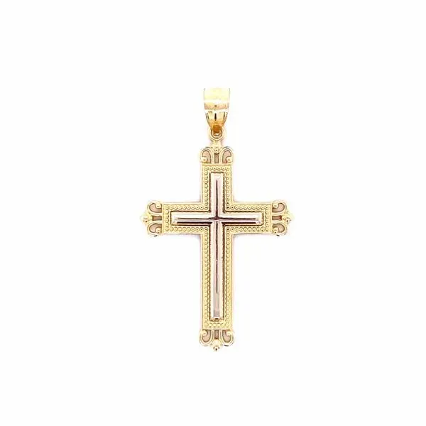 14k MensTwo Tone Cross Charm w/Milgrain Gray's Jewelers Bespoke Saint James, NY