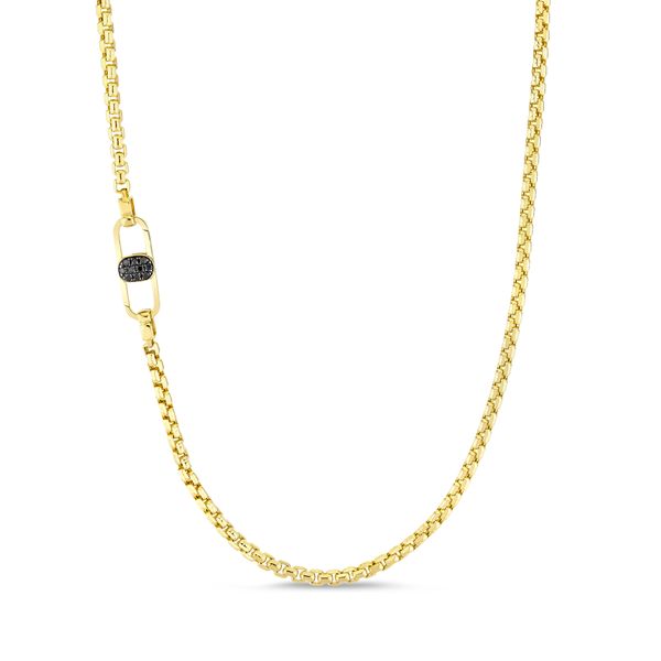 14K Yellow Gold Black Diamond Men's Box Chain Gray's Jewelers Bespoke Saint James, NY