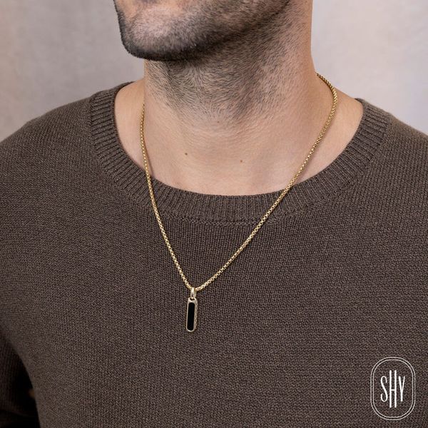 14K Yellow Gold Black Onyx Bar Dog Tag Image 3 Gray's Jewelers Bespoke Saint James, NY
