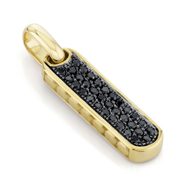 14K Yellow Gold Black Diamond Bar Dog Tag Pendant Image 2 Gray's Jewelers Bespoke Saint James, NY