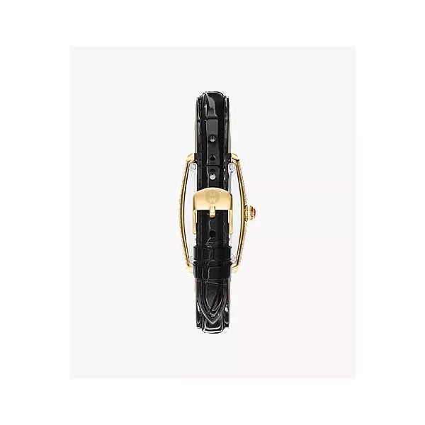 Limited Edition Coquette Pave 18K Gold-Plated Black Leather Watch Image 3 Gray's Jewelers Bespoke Saint James, NY