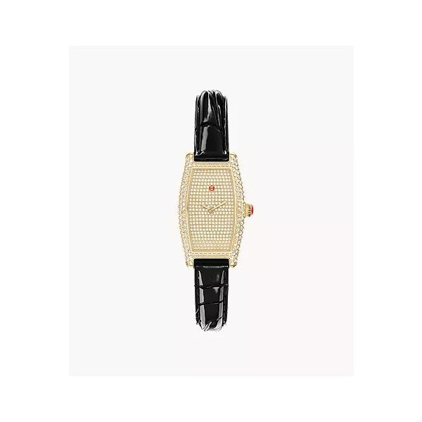 Limited Edition Coquette Pave 18K Gold-Plated Black Leather Watch Gray's Jewelers Bespoke Saint James, NY