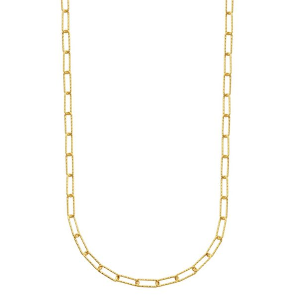 Sterling Silver Diamond Cut Paperclip Necklace 18k Yellow Gold Finish Gray's Jewelers Bespoke Saint James, NY