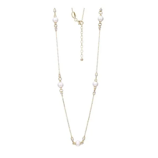Sterling Silver Station Necklace made with Freshwater Pearl (8-8.5mm) , Measures 24